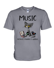 MUSIC BECAUSE MURDER IS WRONG V-Neck T-Shirt tile