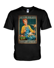 JUST A GIRL WHO LOVES GRILLED CHEEDE V-Neck T-Shirt tile
