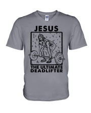 JESUS THE ULTIMATE DEADLIFTER V-Neck T-Shirt tile
