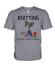 KNITTING BECAUSE MURDER IS WRONG V-Neck T-Shirt tile