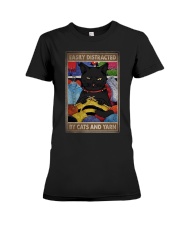 EASILY DISTRACTED BY CATS AND YARN Premium Fit Ladies Tee tile