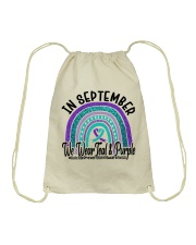 IN SEPTEMBER WE WEAR TEAL AND PURPLE Drawstring Bag tile