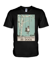 EASILY DISTRACTED BY DOG V-Neck T-Shirt tile