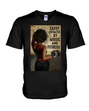 EASILY DISTRACTED BY MUSIC AND FITNESS V-Neck T-Shirt tile
