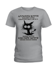 ANNOYED KITTY TOUCHY LITTY GROUCHY BALL OF FUN Ladies T-Shirt tile