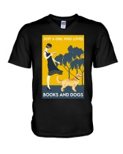 JUST A GIRL WHO LOVES BOOKS AND DOGS - GOLDEN V-Neck T-Shirt tile
