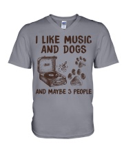 I LIKE MUSIC AND DOGS AND MAYBE 3 PEOPLE V-Neck T-Shirt tile