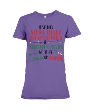 IT'S EITHER SERIAL KILLER DOCUMENTARIES Premium Fit Ladies Tee tile