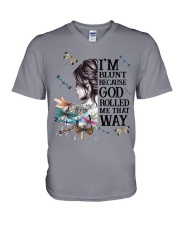I'M BLUNT BECAUSE GOD ROLL ME THAT WAY V-Neck T-Shirt tile
