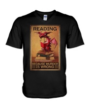 READING BECAUSE MURDER IS WRONG V-Neck T-Shirt tile