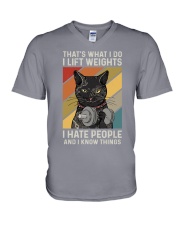 THAT'S WHAT I DO I LIFT WEIGHTS I HATE PEOPLE V-Neck T-Shirt tile