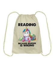 READING BECAUSE MURDER IS WRONG Drawstring Bag tile