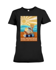 EASILY DISTRACTED BY BOOKS AND SUNSHINE Premium Fit Ladies Tee tile