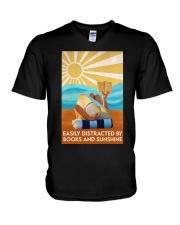 EASILY DISTRACTED BY BOOKS AND SUNSHINE V-Neck T-Shirt tile