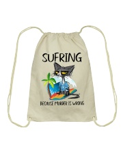 SURFING BECAUSE MURDER IS WRONG Drawstring Bag tile