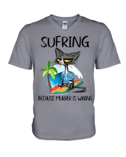 SURFING BECAUSE MURDER IS WRONG V-Neck T-Shirt tile