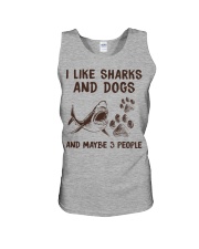 I LIKE SHARKS AND DOGS AND MAYBE 3 PEOPLE Unisex Tank tile