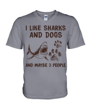 I LIKE SHARKS AND DOGS AND MAYBE 3 PEOPLE V-Neck T-Shirt tile