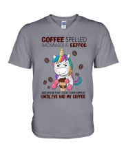 COFFEE SPELLED BACKWARDS IS EFFOC V-Neck T-Shirt tile