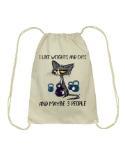I LIKE WEIGHTS AND CATS AND MAYBE 3 PEOPLE Drawstring Bag tile