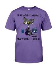 I LIKE WEIGHTS AND CATS AND MAYBE 3 PEOPLE Premium Fit Mens Tee tile