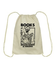 BOOKS BECAUSE MURDER IS WRONG Drawstring Bag tile