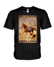 JUST A GIRL WHO LOVES HORSES AND DOGS V-Neck T-Shirt tile