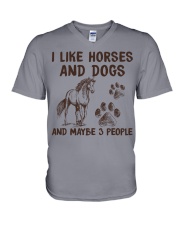 I LIKE HORSES AND DOGS AND MAYBE 3 PEOPLE V-Neck T-Shirt tile