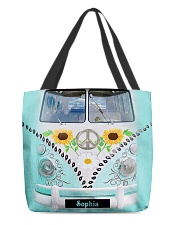 Hippie Bus Leather Pattern Print Custom Name All-over Tote front