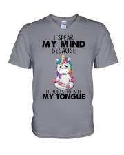 I SPEAK MY MIND BECAUSE IT HURT TO BITE MY TOUNGE V-Neck T-Shirt tile