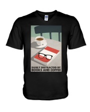 EASILY DISTRACTED BY BOOKS AND COFFEE V-Neck T-Shirt tile