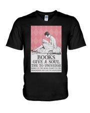 BOOKS GIVE A SOUL PINK PATTERN V-Neck T-Shirt tile