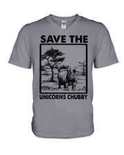 SAVE THE CHUBBY UNICORN V-Neck T-Shirt tile