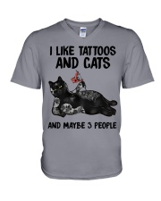 I LIKE TATTOOS AND CATS AND MAYBE 3 PEOPLE V-Neck T-Shirt tile