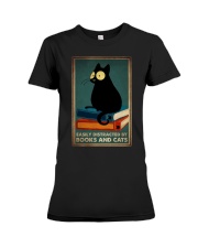 EASILY DISTRACTED BY BOOKS AND CATS Premium Fit Ladies Tee tile