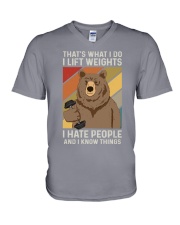 THAT'S WHAT I DO I LIFT WEIGHTS I HATE PEOPLE V-Neck T-Shirt tile