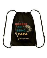 HOOKED ON BEING PAPA - CUSTOM NAME Drawstring Bag tile