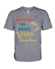 HOOKED ON BEING PAPA - CUSTOM NAME V-Neck T-Shirt tile
