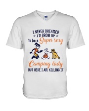 Camping Lady V-Neck T-Shirt thumbnail