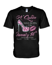 A Queen Was Born On Jan 14 V-Neck T-Shirt tile