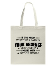 If you knew what was said in your absence Tote Bag tile