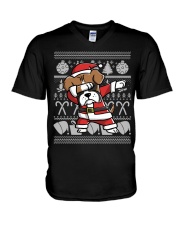 Boxer Dog Ugly Christmas Dabbing Boxer Christmas V-Neck T-Shirt tile