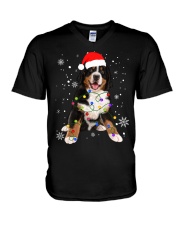 Bernese Mountain Dog Lights Christmas Matching Family V-Neck T-Shirt tile