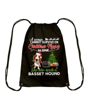 Christmas Movies Alone She Also Needs A Basset Hound Drawstring Bag tile