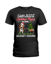Christmas Movies Alone She Also Needs A Basset Hound Ladies T-Shirt tile