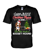 Christmas Movies Alone She Also Needs A Basset Hound V-Neck T-Shirt tile