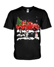 Australian Shepherd Riding Red Truck Xmas Merry Christmas V-Neck T-Shirt tile