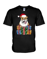 Christmas Present English Bulldog Novelty Shirt V-Neck T-Shirt tile