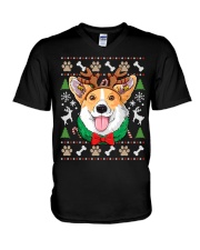Corgi Ugly Christmas Reindeer Antlers Xmas Girls Kids Dog V-Neck T-Shirt tile