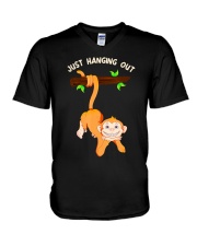 Monkey Lover Primate Jungle Animal Just Hanging V-Neck T-Shirt tile